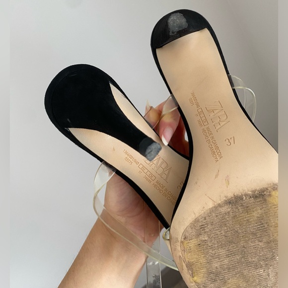 ZARA High Heels Clear Straps Black Sandals size 37 6.5 worn once comfy sexy - Picture 15 of 16